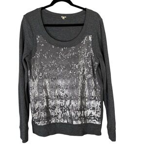 J.Crew Women’s Medium Gray Sequin Long Sleeve Top Shirt Scoop Neck Cotton